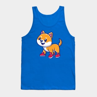 Cute Shiba Inu Dog Wearing Shoes Cartoon Tank Top